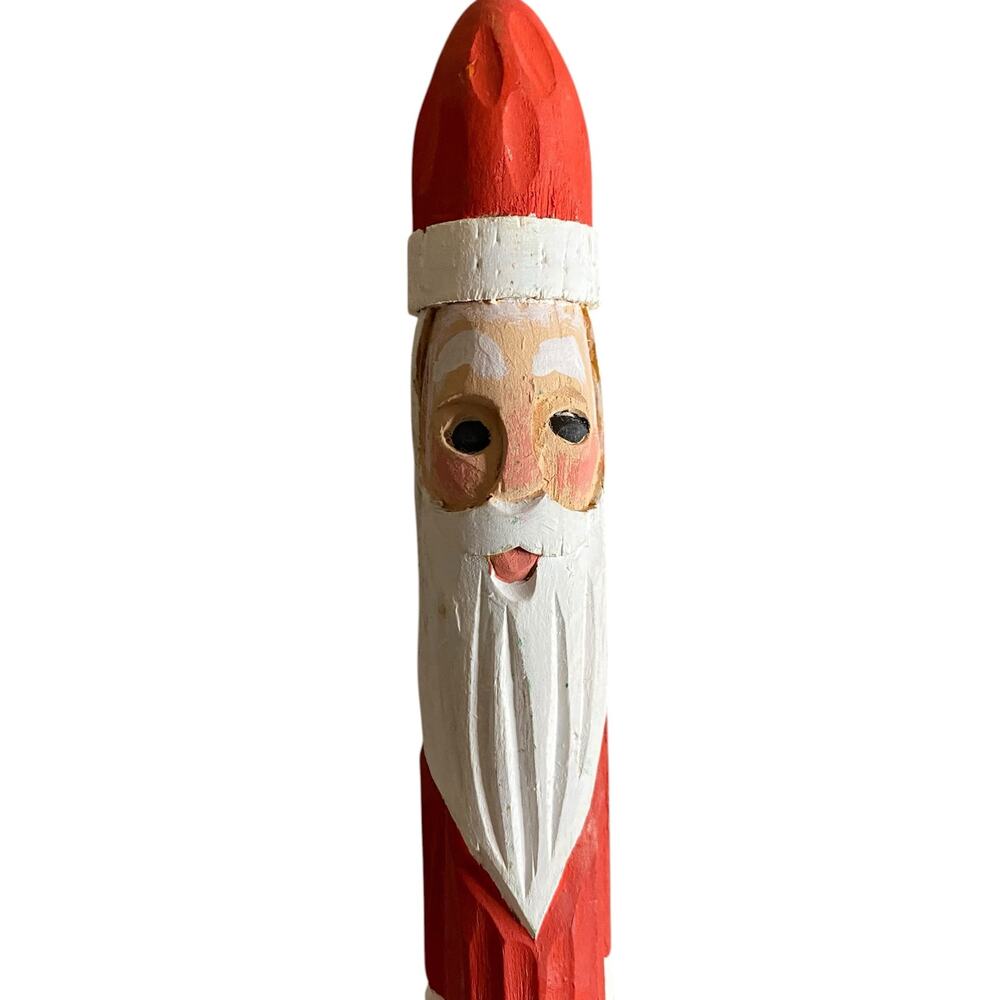 Vintage Hand Carved Wooden Pencil Skinny Santa Claus and Christmas Tree Figurine - Picture 11 of 14